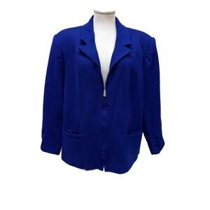 Fundamental Things 80s Royal Blue Wool Plus Size Zip Up Blazer Sz 20